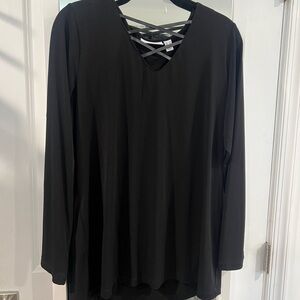 Susan Graver Black Long Sleeve Top with Crisscross Detail